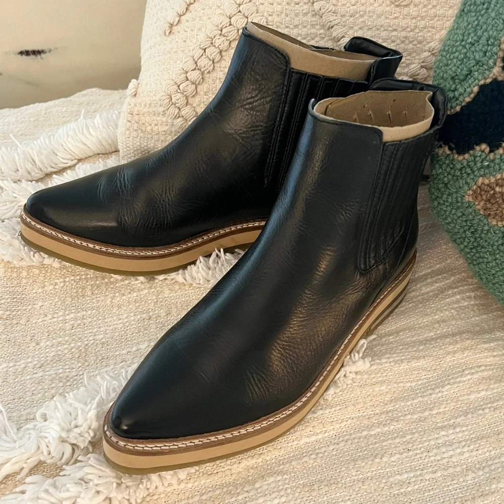 Roolee Prince Black Leather Pointy Toe Booties Boots 40 - Picture 6 of 16